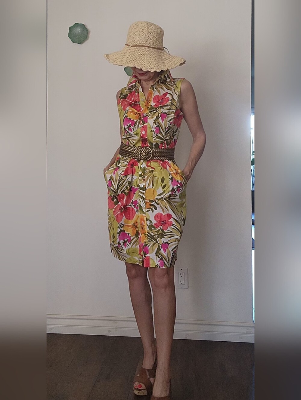BCX Floral Sleeveless Button-Front Shirt Cotton Dress in Multi-Color